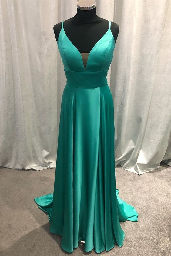 Charming V neck Straps Green Long Prom Dress, Sexy Evening Party Dress  cg8416