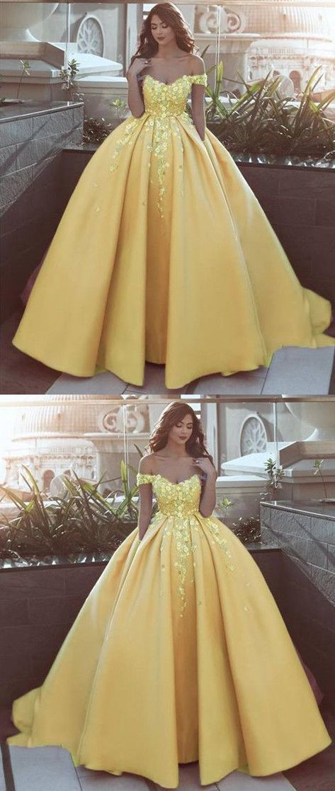 Elegant beautiful off the shoulder flower Ball Gown Prom Dress Appliques Lace Satin Prom Gowns cg843