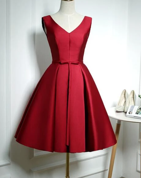 Lovely Wine Red Satin Homecoming Dress, Short Bridesmaid Dress  cg8435