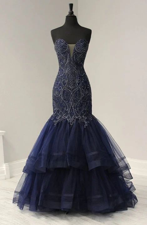 BEADED DEEP SWEETHEART TULLE MERMAID PROM DRESS  cg8519