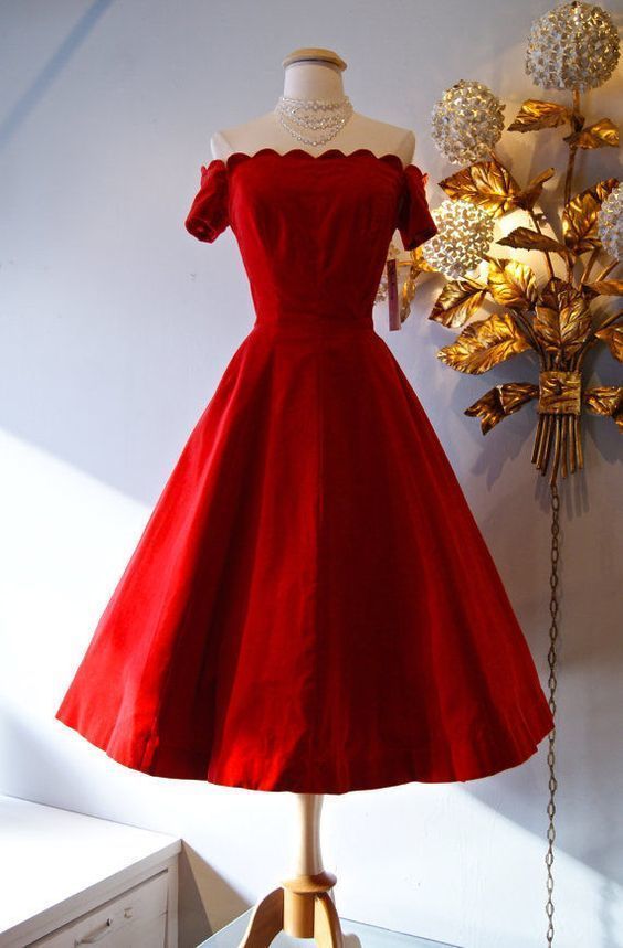 Short Party Dresses Tea Length Vintage Red Satin Homecoming Dresses  cg8534