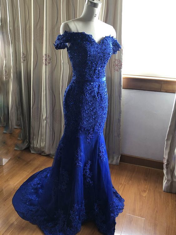 mermaid royal blue lace prom dress  cg8587
