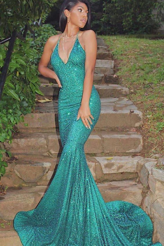 Gorgeous Halter Sleeveless Sparkly Shiny Mermaid Prom Dresses   cg8610
