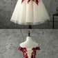 Burgundy lace tulle short dress, burgundy lace homecoming dress cg865