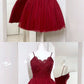Spaghetti Straps A-Line Burgundy Tulle Short homecoming Dress with Lace cg866
