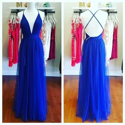 Simple Royal Blue Tulle Long Prom Dress   cg8667