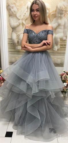 Grey v-neck princess formal prom dresses.Prom Dresses, long Prom Dresses  cg8730