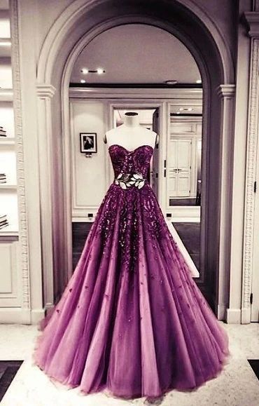 Purple Tulle Prom Dresses with Appliques,A-line Sweetheart prom dress   cg8737