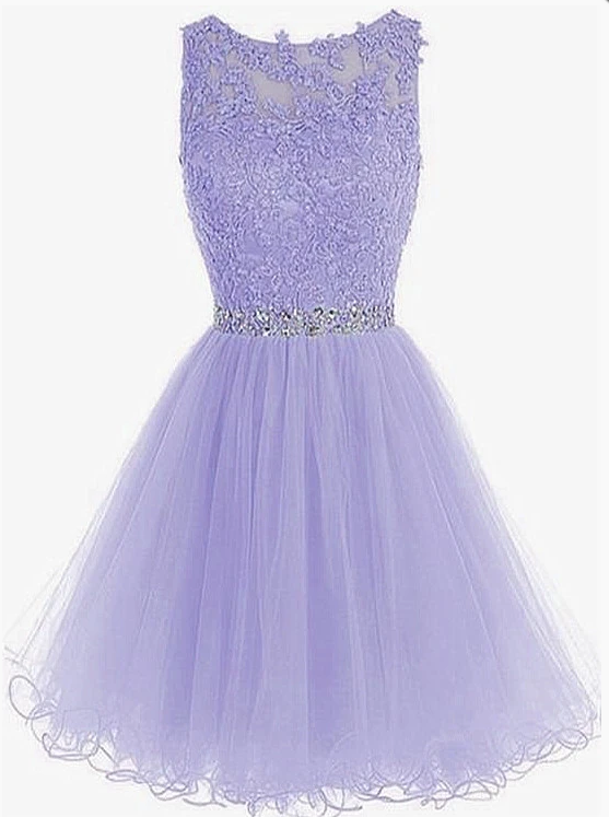 Cute Round Neck Lace Short Purple Dresses, Purple Homecoming Dresses  cg8765
