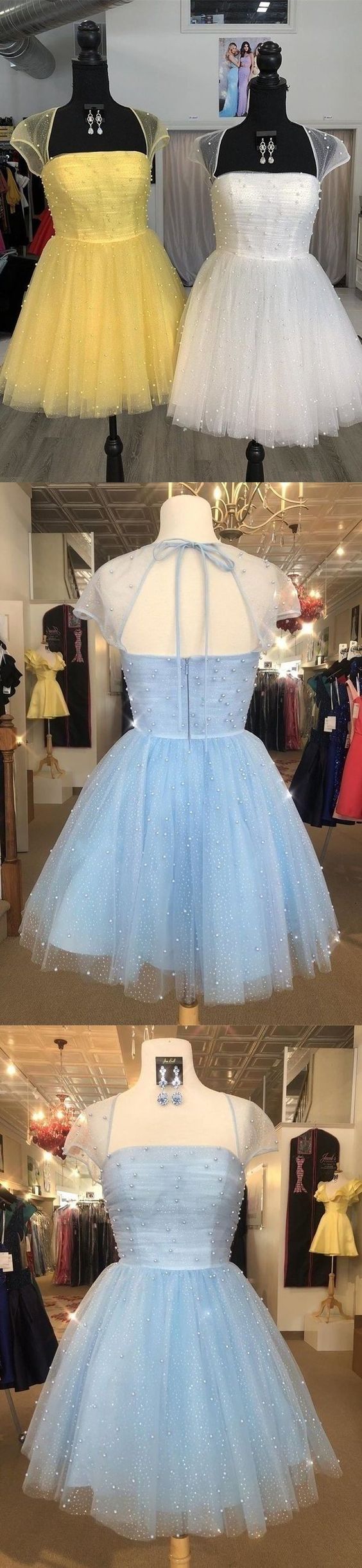 Sparkle Beaded Cap Sleeves Tulle Homecoming Dress Sweet 16 Dresses  cg8833