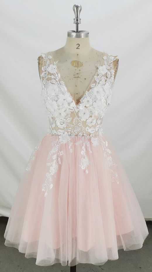 V Neck Short Pink and White Homecoming Dress  cg8849