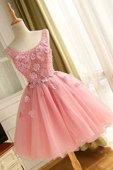 A Line Scoop Homecoming Dresses Tulle With Applique  cg8880