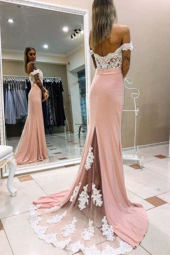 Elegant Off the shoulder Pink Mermaid Long Prom Dress  cg8922