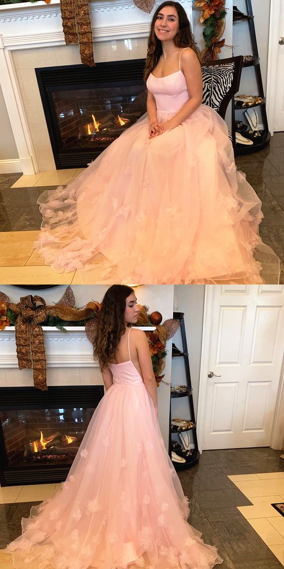 Spaghetti Straps Pink Ball Gown prom dress  cg8926
