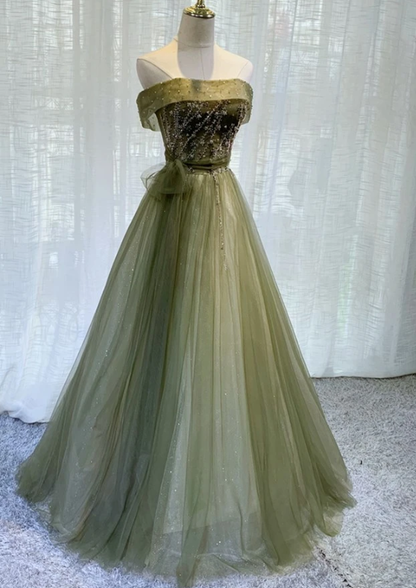 Light Green Tulle Scoop Long Party prom Gown, Green Bridesmaid Dress  cg9506