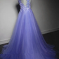 Cute Purple Tulle A-Line Bridesmaid Dress, Lace Applique Prom Dress  cg9578