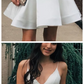 A-Line Spaghetti Straps Above-Knee White Homecoming Dress with Pockets cg963
