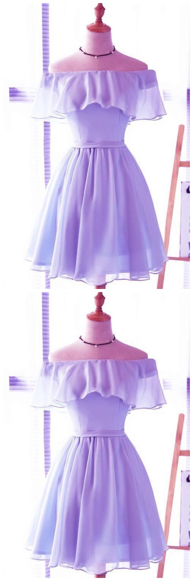 Lavender Chiffon Off Shoulder Short Bridesmaid Dresses, Cute Homecoming Dress, Lovely Party Dresses cg968