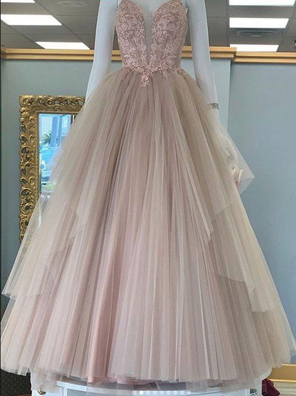 A Line Criss Cross Straps Back Pink Prom Dress With Appliques cg974