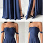 Sexy Off-Shoulder Prom Dress, Navy Blue Chiffon Prom Dress, Slit Side Prom Dress  cg983