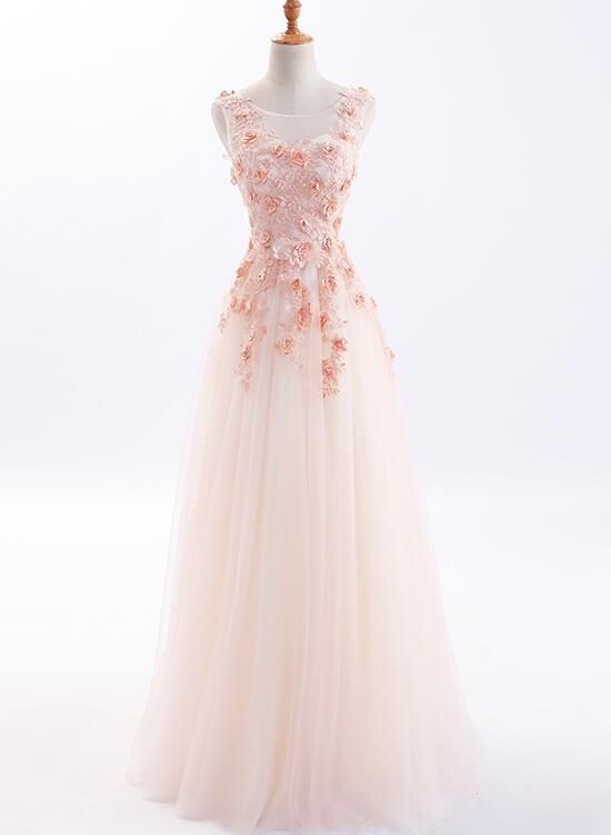 Beautiful Tulle Long Formal Gowns, Flowers Party Dresses, Long Prom Dress   cg9847