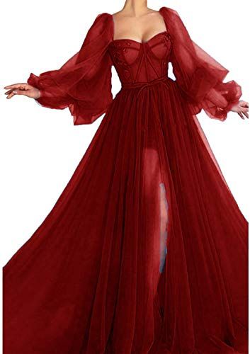 Long Puffy Sleeve Prom Dress Long with Split Evening Gowns Birthday Party Dresses    cg9860